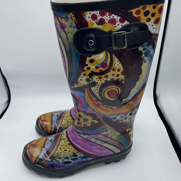 NORTY Women's mid-calf rain boots/snow boots in MONET PRINT sz 8 - NEW W/OUT BOX - Picture 3 of 8